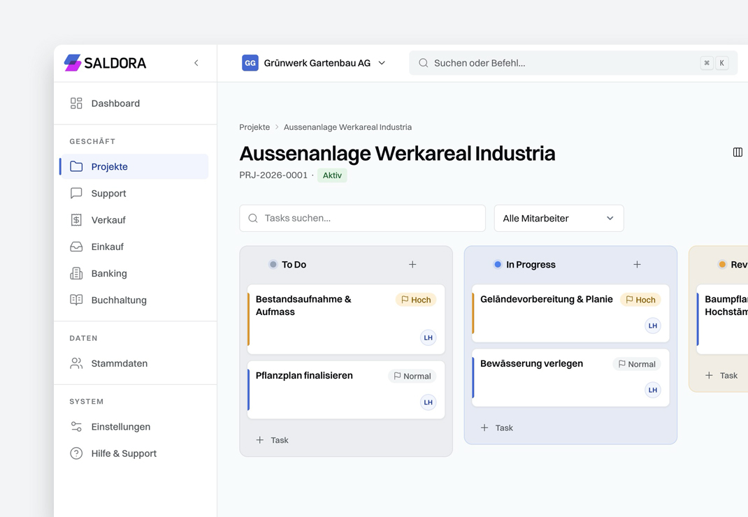 Projekte, Zeiten und Abrechnung verbunden.